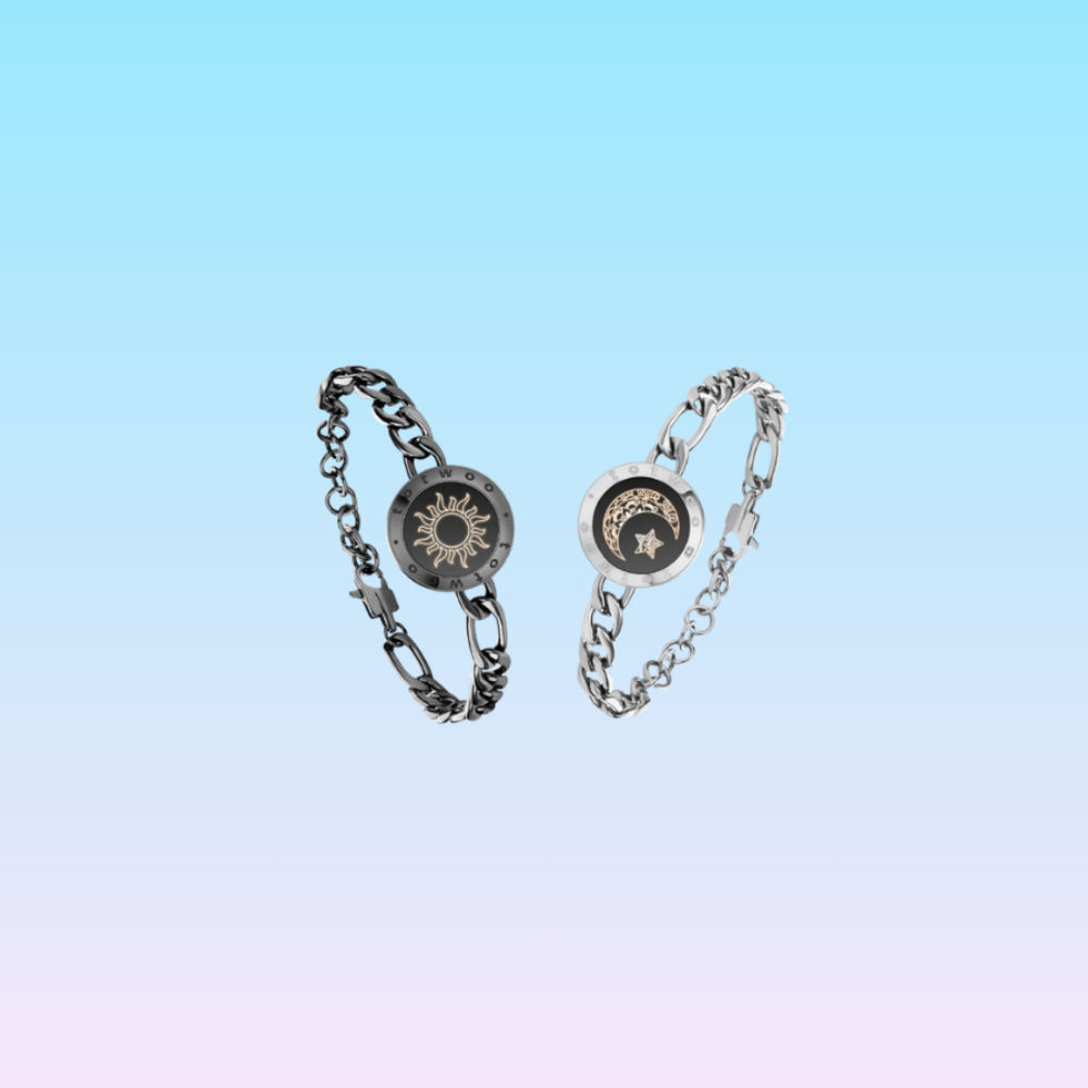 Bracelet longue distance Connectialove figaro noir argent